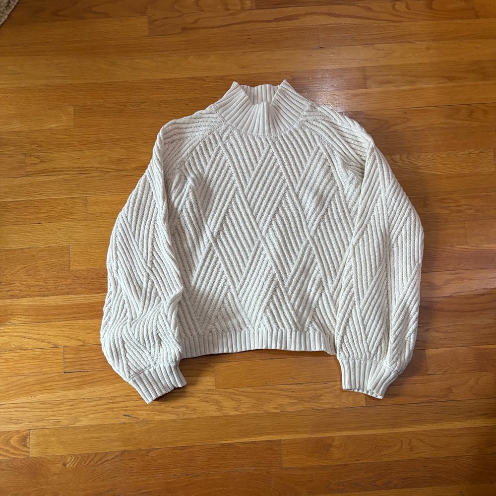 Pink Lily Cream Textured High Neck Sweater